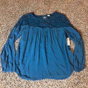 Old‎ Navy Teal Lace Top Long Sleeve Blouse Casual Flowy Boho Small